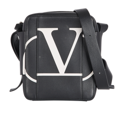 V Logo Messenger Bag, Leather, Black/White, MII, DB, 2*